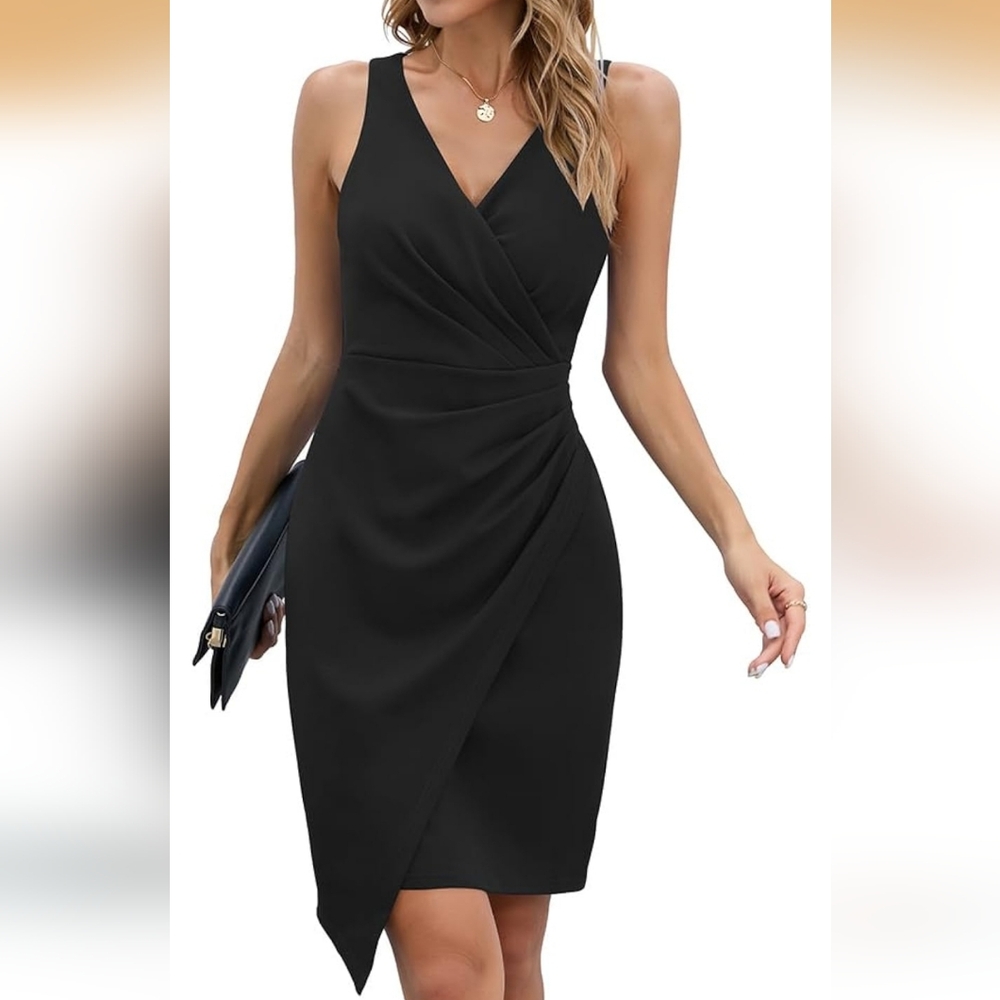 NWT V-Neck Black Cocktail Dress Size L Evening Wedding Guest Party